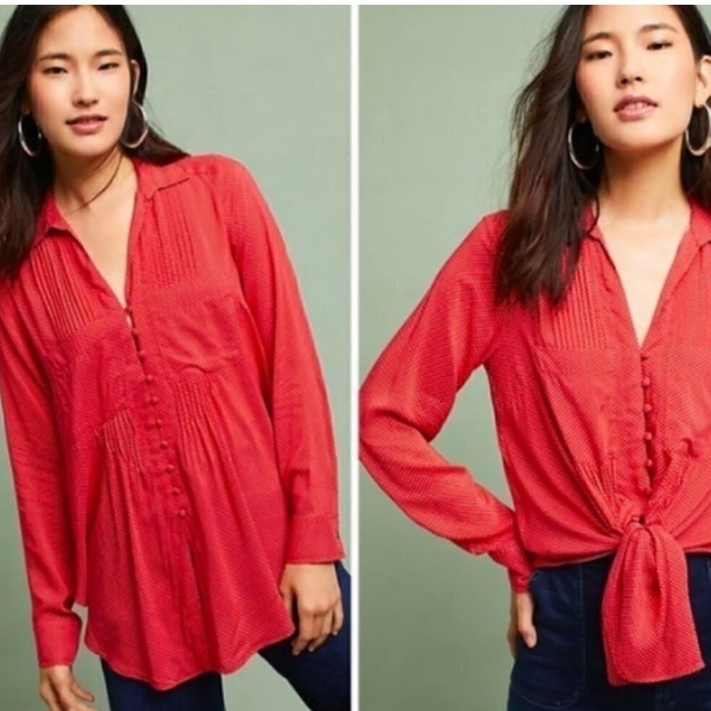 Anthropologie Maeve Matilda Red Polka Dot Button-Up Top